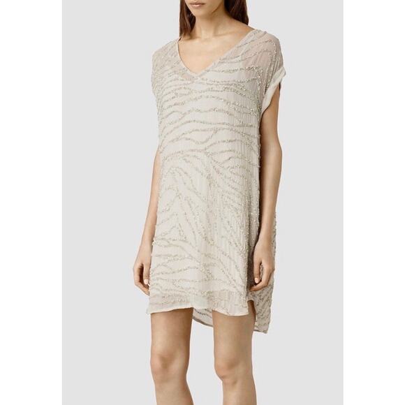 ALLSAINTS Ales Dress Womens US 2 Black Short Sleeve Sequin Embellished Shift - Picture 4 of 16